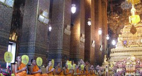 Got a rare chance to see a full monk's blessing in progress at Wat Po.