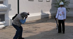 Guard at the Grand Palace. Also pictured: tourist about to be bayoneted.