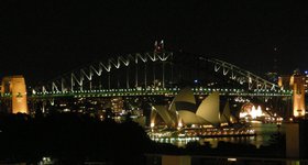 The Harbour Bridge at night.
