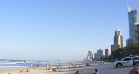 The beach at Surfers Paradise. Not pictured: surfing.