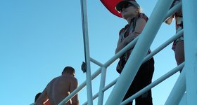 Lois on the boat back from Fraser Island.