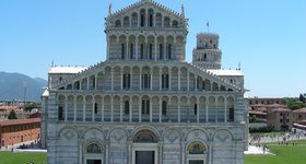 A somewhat famous Italian cathedral, with a very famous tower hiding behind it