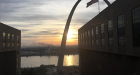 Looking across the Mississippi at what remains of East St. Louis